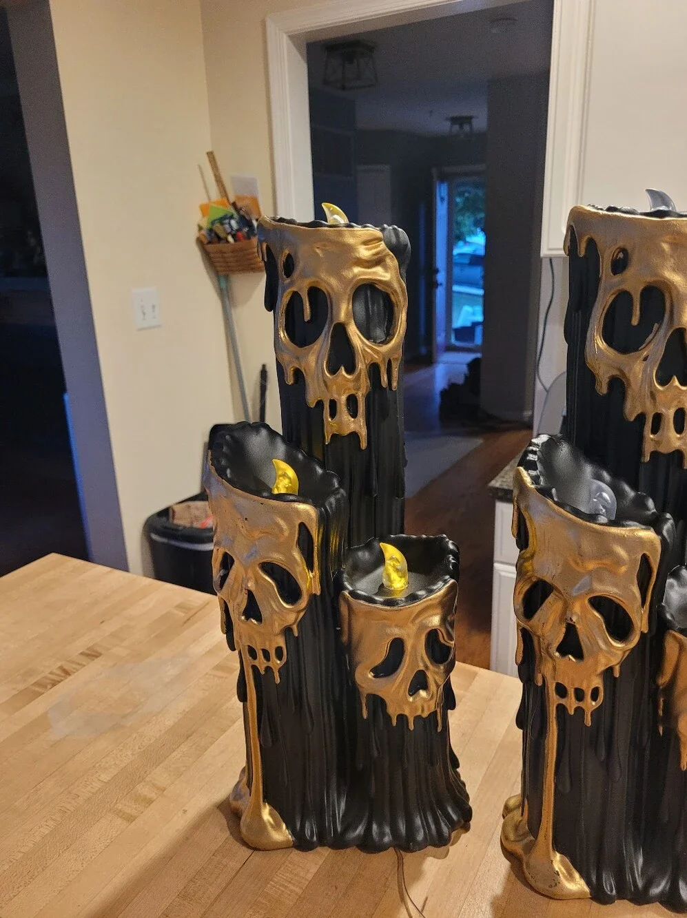 NEW Gold & Black Skull Candle Set - Decorative Halloween Home Accent